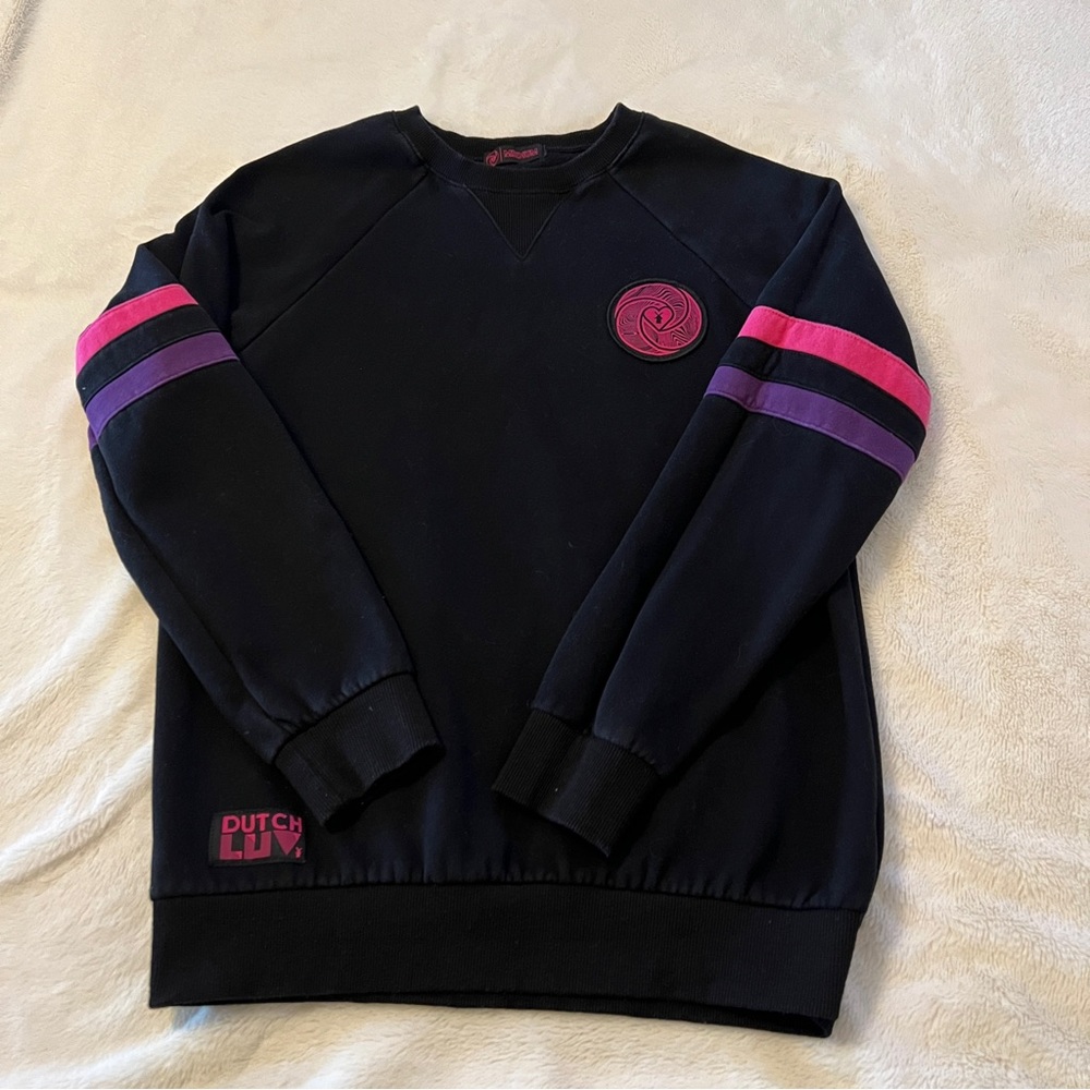 Dutch Bros Sweatshirt Medium M Dutch Love Black Pink Crew Neck